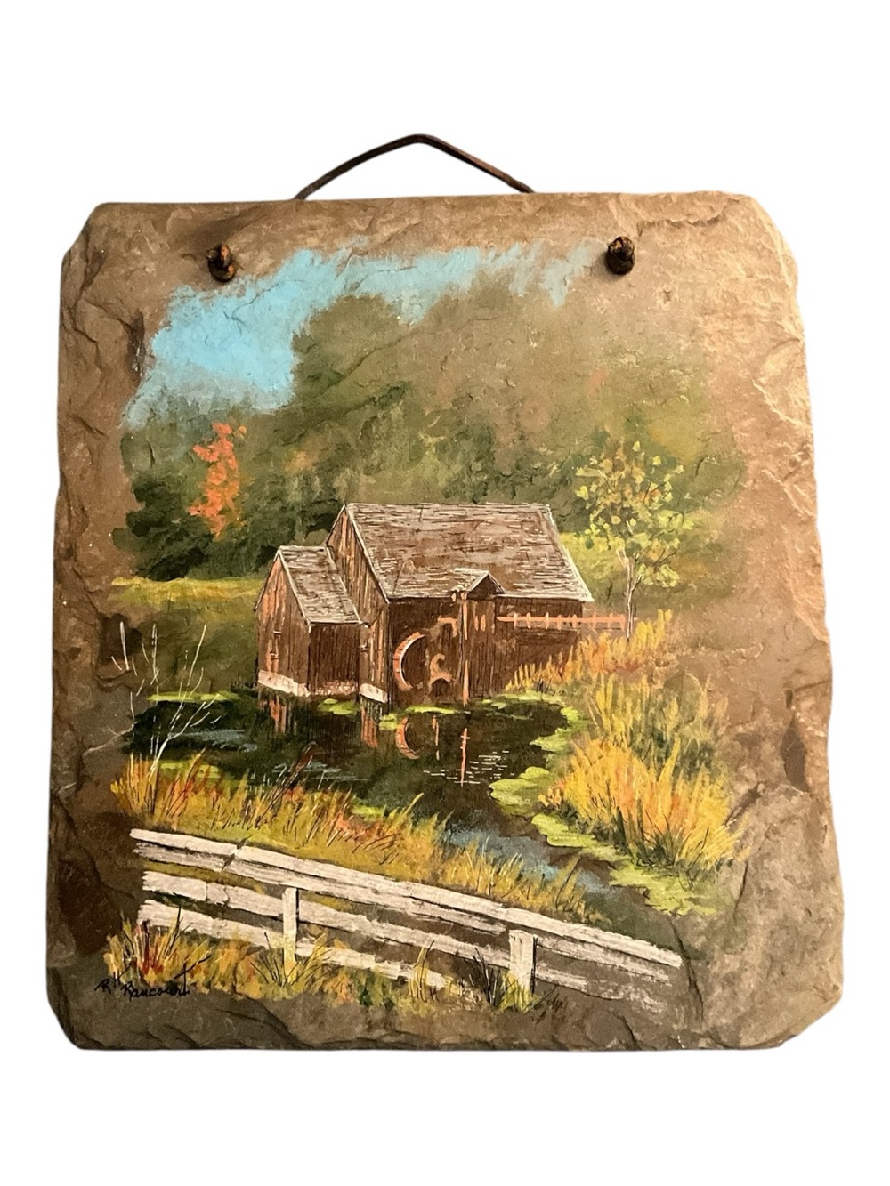 Handpainted Slate Mill Scene NH Academy 1912